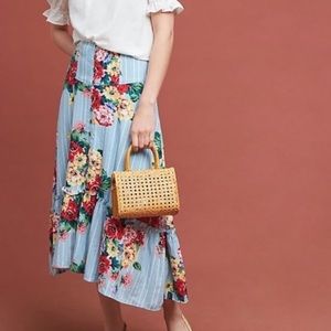 Maeve Anthro Claudette Midi Skirt Floral Blue